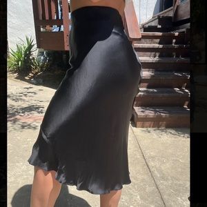 Aritzia Black Satin Midi skirt